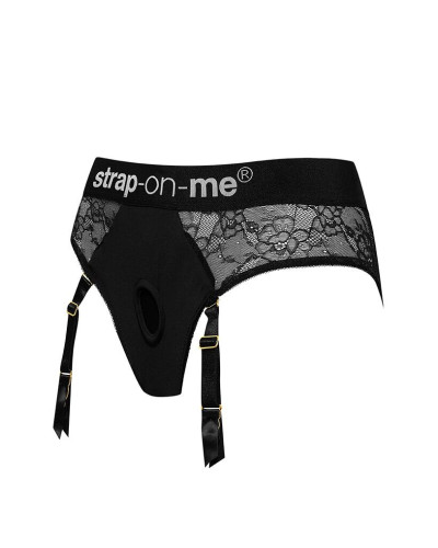 Кружевные трусы для страпона с подвязками для чулок Strap-On-Me DIVA HARNESS - M - Фото №2