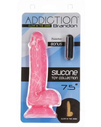 Фалоімітатор, що світиться у темряві, ADDICTION - BRANDON - 7.5 "- PINK G.I.D. / W PB, 19 см, силіко - Фото №7