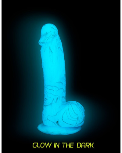 Фалоімітатор, що світиться у темряві, ADDICTION - LUKE - 7.5"- BLUE G.I.D. / W PB, 19 см, силікон - Фото №4