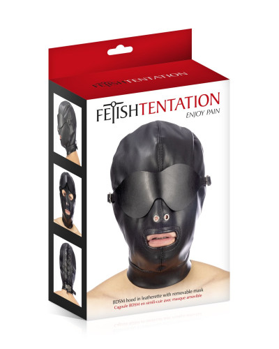 Капюшон для БДСМ зі знімною маскою Fetish Tentation BDSM hood in leatherette with removable mask - Фото №3