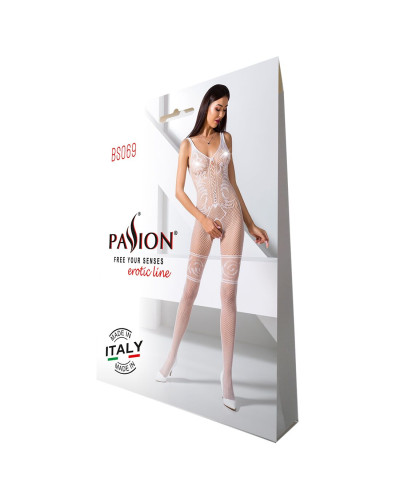 Бодістокінг Passion BS069 white, комбінезон, імітація панчох і боді - Фото №5