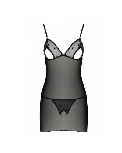 Сорочка с вырезами на груди, стринги Passion LOVELIA CHEMISE S/M, black - Фото №5
