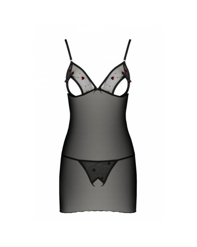 Сорочка с вырезами на груди, стринги Passion LOVELIA CHEMISE XXL/XXXL, black - Фото №5