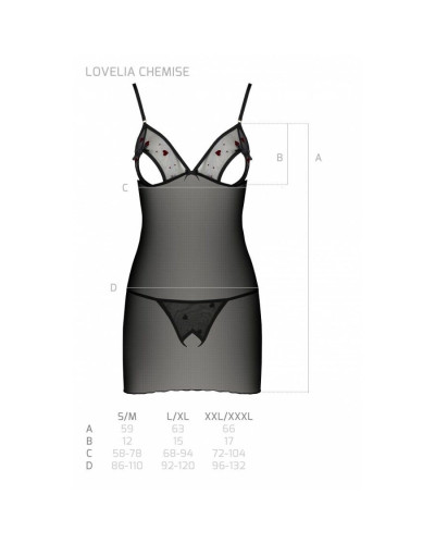 Сорочка с вырезами на груди, стринги Passion LOVELIA CHEMISE XXL/XXXL, black - Фото №7