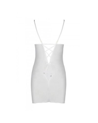 Сорочка з вирізами на грудях, стрінги Passion LOVELIA CHEMISE S/M, white - Фото №6