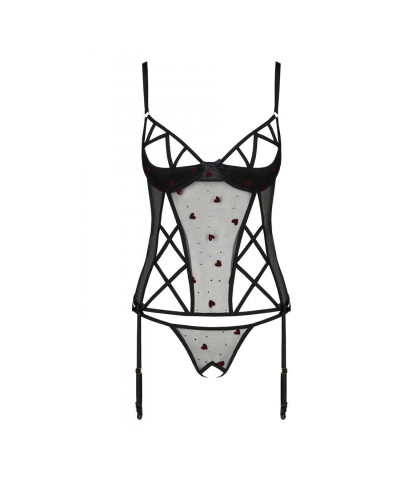 Корсет з підв'язками, стрінги Passion LOVELIA CORSET L/XL, black - Фото №5