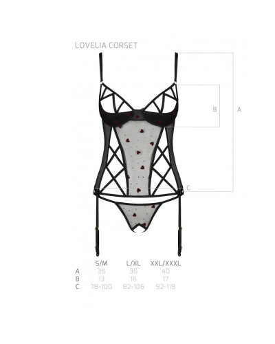 Корсет з підв'язками, стрінги Passion LOVELIA CORSET L/XL, black - Фото №7