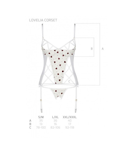 Корсет з підв'язками, стрінги Passion LOVELIA CORSET XXL/XXXL, white - Фото №7