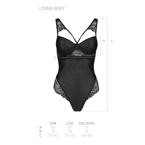 Боди из эко-кожи и кружева Passion LOONA BODY L/XL, black