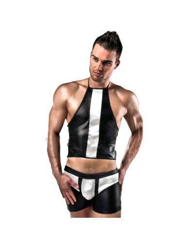 Розпродаж!!! Комплект білизни Passion 018 SET S/M, чорні шортики і топік з білими елементами - Фото №1