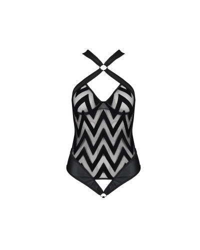 Сетчатый боди с халтером и ритмичным рисунком Passion Hima Body XXL/XXXL, black - Фото №3