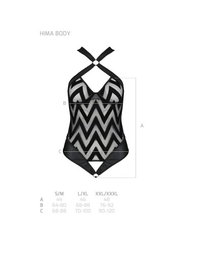 Сетчатый боди с халтером и ритмичным рисунком Passion Hima Body XXL/XXXL, black - Фото №5