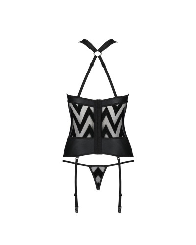 Сітчастий комплект з візерунком Passion HIMA CORSET L/XL black корсет з халтером, підв'язки, трусики - Фото №6