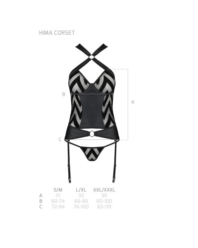 Сітчастий комплект з візерунком Passion HIMA CORSET L/XL black корсет з халтером, підв'язки, трусики - Фото №7