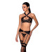 Сетчатый набор с узором, бюстгальтер, трусики, пояс для чулок Passion HIMA SET L/XL black - Фото №1