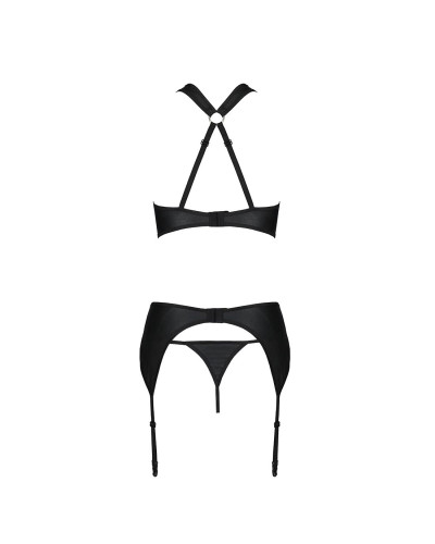 Сетчатый набор с узором, бюстгальтер, трусики, пояс для чулок Passion HIMA SET L/XL black - Фото №4