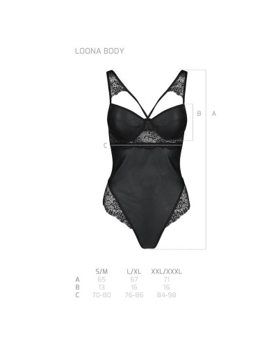 Боді з еко-шкіри та мережива Passion LOONA BODY S/M, black - Фото №5