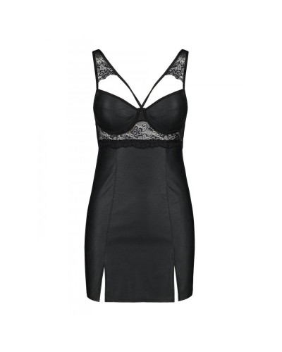 Бэби-долл из эко-кожи и кружева Passion LOONA CHEMISE L/XL, black - Фото №5