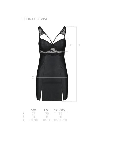 Бэби-долл из эко-кожи и кружева Passion LOONA CHEMISE L/XL, black - Фото №7