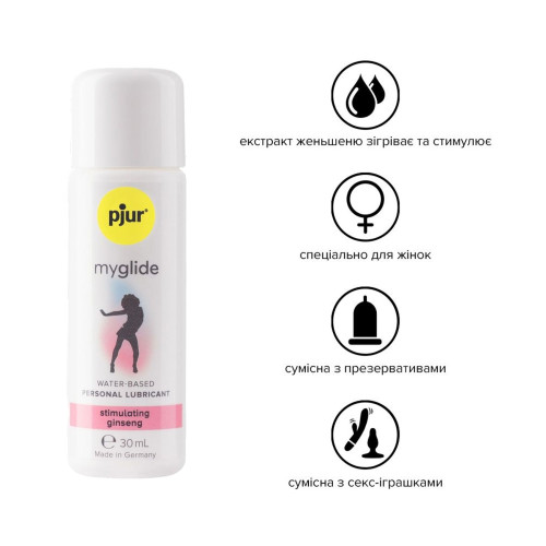 Збуджувальна змазка на водній основі pjur myglide 30 мл, із женьшенем, тепло+поколювання