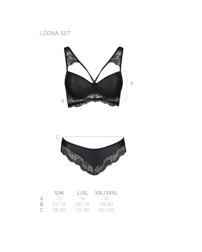 Комплект з еко-шкіри та мережива Passion LOONA SET XXL/XXXL, black, бра і трусики - Фото №7