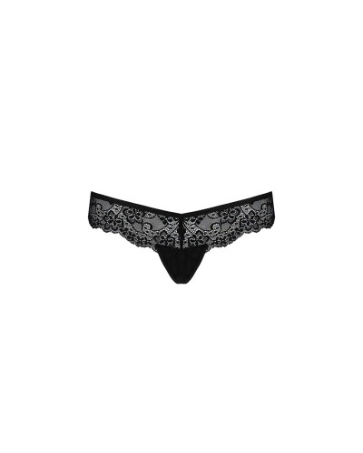 Кружевные трусики-танга с атласным бантиком Passion NAJA THONG L/XL, black - Фото №5