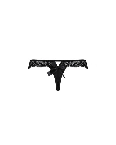 Кружевные трусики-танга с атласным бантиком Passion NAJA THONG L/XL, black - Фото №6