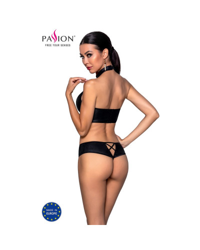 Комплект из эко-кожи Passion NANACY BIKINI XXL/XXXL, black, бра и трусики с имитацией шнуровки - Фото №2