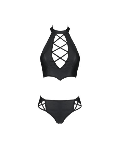 Комплект из эко-кожи Passion NANACY BIKINI XXL/XXXL, black, бра и трусики с имитацией шнуровки - Фото №5