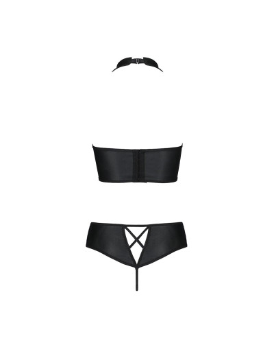 Комплект из эко-кожи Passion NANACY BIKINI XXL/XXXL, black, бра и трусики с имитацией шнуровки - Фото №6