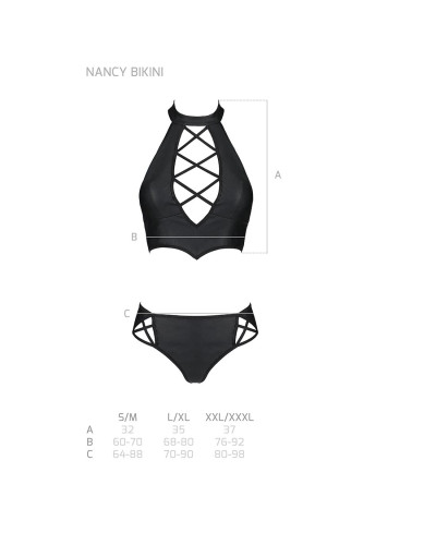 Комплект из эко-кожи Passion NANACY BIKINI XXL/XXXL, black, бра и трусики с имитацией шнуровки - Фото №7