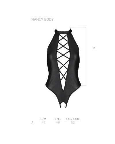 Боді з еко-шкіри з імітацією шнурівки та відкритим доступом Passion NANCY BODY L/XL, black - Фото №5