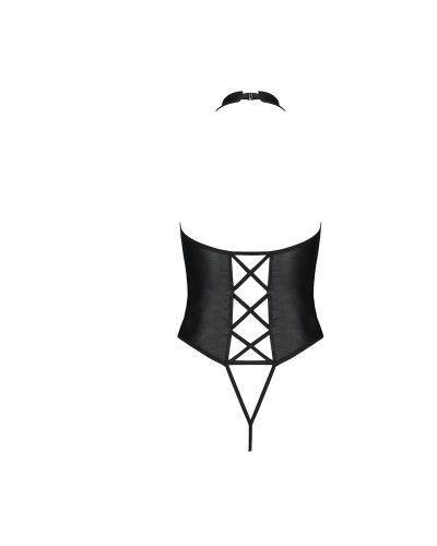 Боди из эко-кожи с имитацией шнуровки и открытым доступом Passion NANCY BODY S/M, black - Фото №4