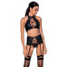 Комплект з еко-шкіри з імітацією шнурівки Passion NANCY SET L/XL black топ, трусики, пояс для панчіх - Фото №1