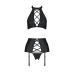 Комплект из эко-кожи с имитацией шнуровки Passion NANCY SET S/M black, топ, трусики, пояс для чулок - Фото №3