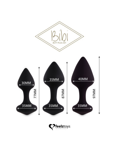 Набір силіконових анальних пробок FeelzToys - Bibi Butt Plug Set 3 pcs Black - Фото №2