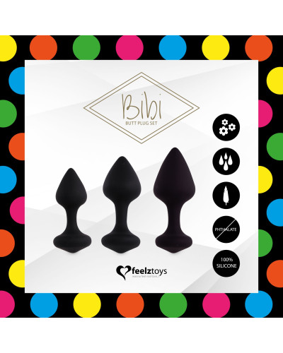 Набір силіконових анальних пробок FeelzToys - Bibi Butt Plug Set 3 pcs Black - Фото №3