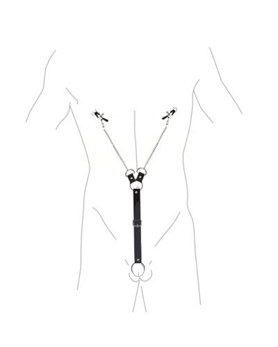 Затискачі для сосків з фіксацією на пенісі Art of Sex – Nipple Clamps for Men, екошкіра - Фото №3