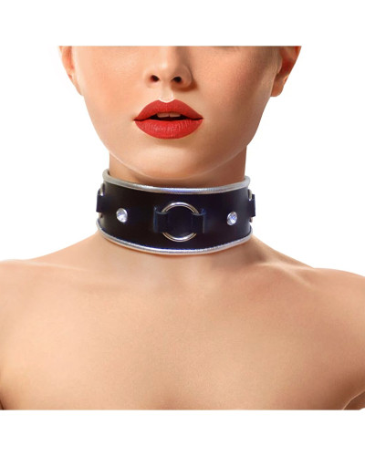 Ошейник из натуральной кожи со стразами и кольцом Art of Sex - Collar Ring - Фото №1