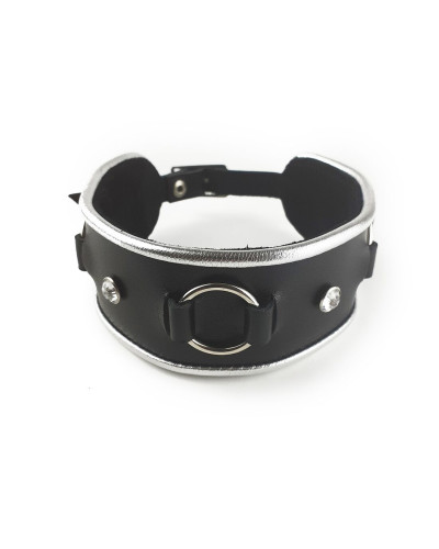Ошейник из натуральной кожи со стразами и кольцом Art of Sex - Collar Ring - Фото №2