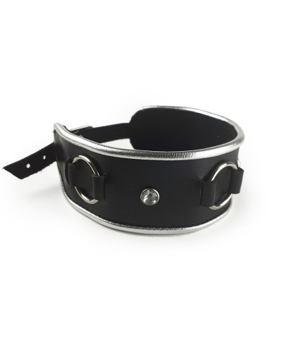 Ошейник из натуральной кожи со стразами и кольцом Art of Sex - Collar Ring - Фото №3