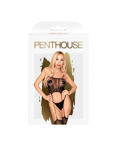 Бодистокинг с топом и чулками на подвязках Penthouse - Sex Dealer Black XL - Фото №3