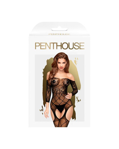 Бодістокінг з відкритими плечима та флористично-геометричним орнаментом Penthouse - Top-Notch Black - Фото №3