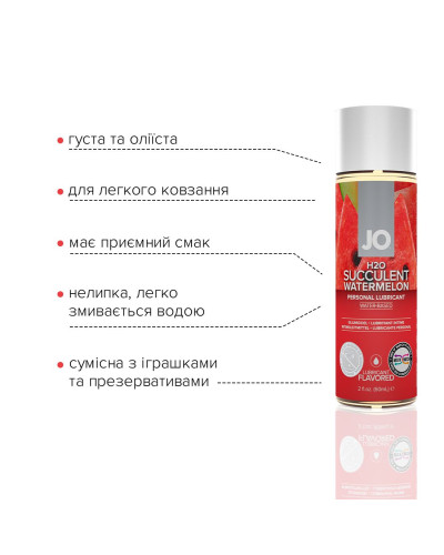 Змазка на водній основі JO H2O — Watermelon (60 мл) без цукру, рослинний гліцерин - Фото №3