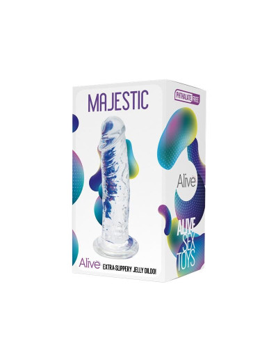 Прозорий фалоімітатор Alive Jelly Dildo Majestic, TPE, присоска, діаметр 3,7 см, довжина 14,7 см - Фото №2
