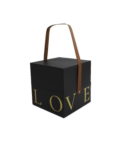 Подарункова коробка з ручкою LOVE чорна, S - 16,5х16,5х17 см - Фото №1