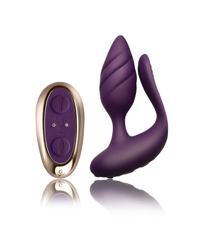 Анально-вагинальный вибратор для пар Rocks Off Cocktail Purple, пульт ДУ - Фото №2
