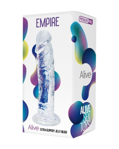 Прозорий фалоімітатор Alive Jelly Dildo Empire, ТПЕ, присоска, діаметр 4,3см, довжина 19,3см - Фото №2