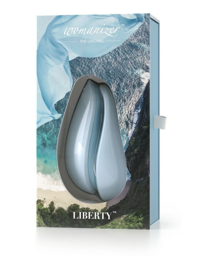 Вакуумний кліторальний стимулятор Womanizer Liberty Blue, магнітна кришка, 2 насадки - Фото №7
