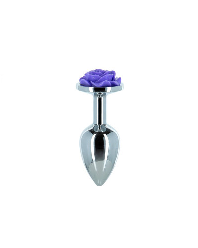Металлическая анальная пробка Lux Active с розой - Rose Anal Plug - Purple, вибропуля в подарок - Фото №1